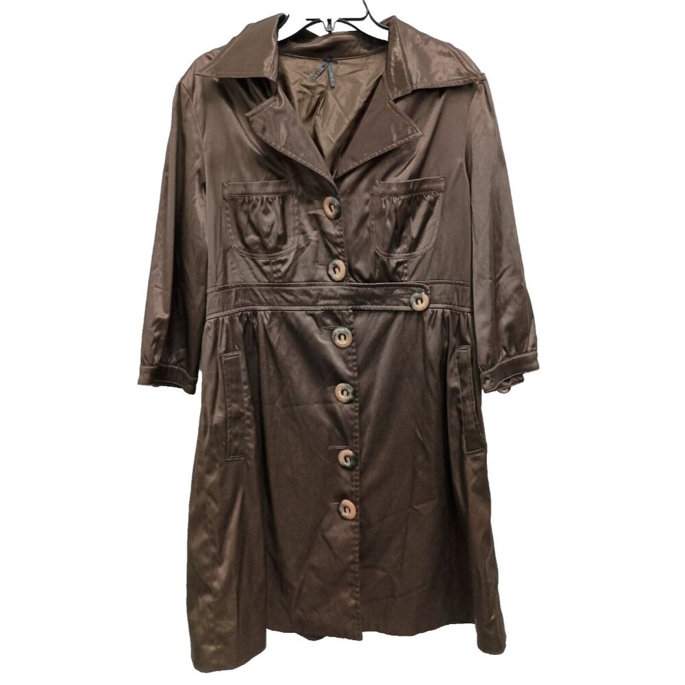 VTG Y2K Lapis Trench Coat Womens Large Brown Satin Old Money Outdoor